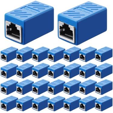 Imagem de Frienda Acoplador RJ45 de 30 peças, conector de rede adaptador de extensão Ethernet para cabo de rede Ethernet Cat7/Cat6/Cat5e/Cat5 fêmea para fêmea (azul)