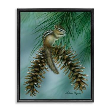 Imagem de Stupell Industries Esquilo Pine Cone Perch Black Floater Tela Emoldurada Arte de Parede Design por Valerie Rogers, 25 x 31