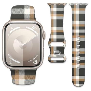 Imagem de Pulseira de silicone macio compatível com Apple Watch séries SE 8, 7, 6, 5, 4, 3, 2 e 1 de 38 mm, 40 mm, 41 mm, 42 mm, 44 mm e 45 mm, Tecido treliça cinza amarelo, 38/40/41MM, Bund