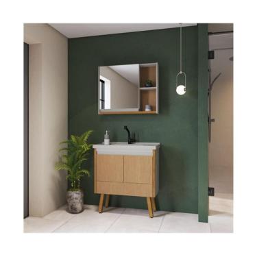 Imagem de Balcão Banheiro Gaam Volga com Pés 80cm Fendi/Madeiral/Bisc