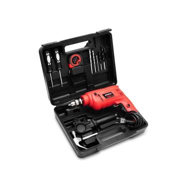 Imagem de Furadeira de Impacto 3/8" 600W Mondial FFI-07M com Maleta e Acessórios como Martelo, Chave de Fenda e Trena