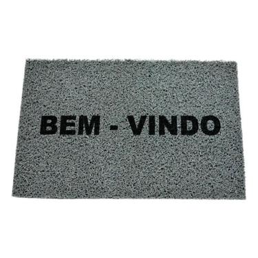 Imagem de Tapete Capacho Bem Vindo Retangular Pvc Vinil Cinza 40X60 Cm
