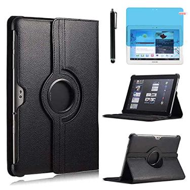 Imagem de Capa A3 para Samsung Galaxy Tab 2 10,1 polegadas (GT-P5100 GT-P5110 GT-P5113), capa de suporte giratório 360 graus capa de proteção inteligente, caneta Stylus bônus, película de tela, Preto, 10.1''