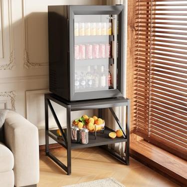 Imagem de Mexin Mesa de canto quadrada de 50 cm, mini suporte de geladeira com prateleira de armazenamento de 2 camadas, mesa lateral de alta capacidade de carga para sala de estar e quarto, preta