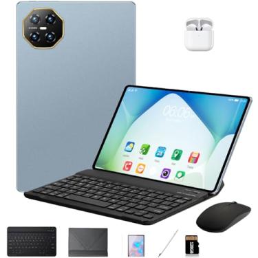 Imagem de DIVENT-Tablet 3 em 1 com estojo/teclado/mouse/fone de ouvido, 10,1 polegadas, Android 14, 16GB de RAM + 512GB de ROM, câmera de 16MP + 32MP, GPS, Bluetooth, bateria de 8800 mAh, Dual-SIM (Azul)