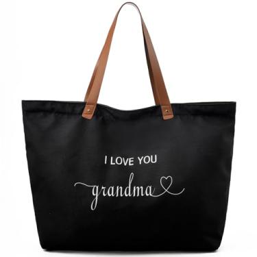 Imagem de LEMEDE Bolsa de compras personalizada ecológica - Sacolas minimalistas dobráveis de lona com zíper de 30L, presentes de aniversário para mulheres, Bolsa de presente para avó preta (marrom), Large