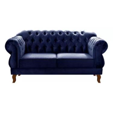 Imagem de Sofá Chesterfield 2 Lugares Duquesa Vintage Retrô Capitonê Suede Azul Marinho