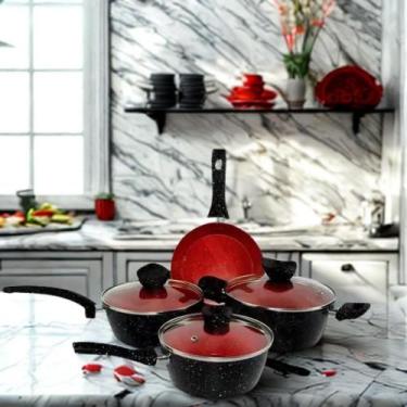 Imagem de Conjunto de Panelas Antiaderente com Tampa de Vidro  4 Peças  Fundo Tr