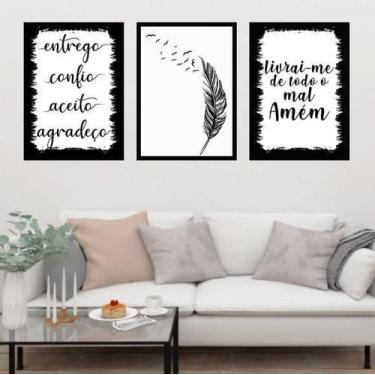 Imagem de Kit 3 Quadros Decorativos Entrego, Confio E Aceito - Quadros On-Line