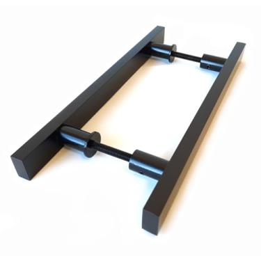 Imagem de Puxador Porta de Madeira ou Vidro Pivotante Correr Box Banheiro 40cm Preto Fosco Duplo Barra Chata Retangular Alumínio