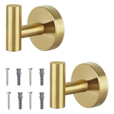 Imagem de Ganchos de toalha para banheiro, 2 pacotes, suporte de toalha de parede dourado rosqueado, toalheiro, roupão resistente, ganchos de bucha para chuveiro, cozinha, hotel, azulejo de piscina, tijolo