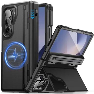 Imagem de SUYRAKI Capa para Samsung Galaxy Z Fold 6 com suporte e suporte para S Pen protetor de tela integrado e proteção de dobradiça, suporta carregamento sem fio 360° capa protetora para celular totalmente