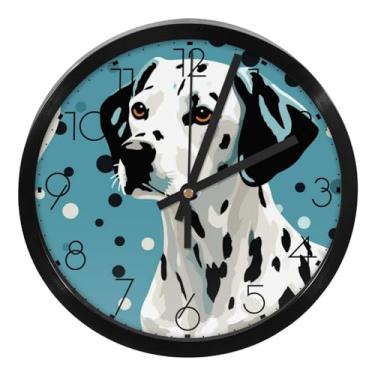 Imagem de LILINWAN Spotted Dog Relógio de parede com padrão fofo, 24 cm, silencioso, sem tique-taque, operado por bateria, para escritório, escola, quarto, casa