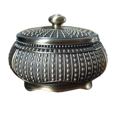 Imagem de Cinzeiro de cigarro para uso interno ou externo Cinzeiro de bronze com tampa Cinzeiro externo para escritório em casa, decoração de mesa retrô, cinzeiro de mesa para fumar para decoração de escritório