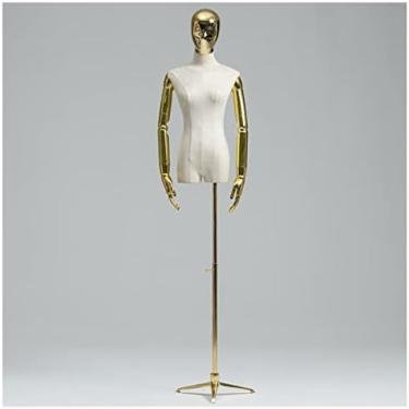 Imagem de CUTPOIY Suporte de manequim de tronco, forma de vestido corporal de manequins femininos para costura e lojas, manequim de plástico em meia escala para costureiras de costura (C ouro dourado)