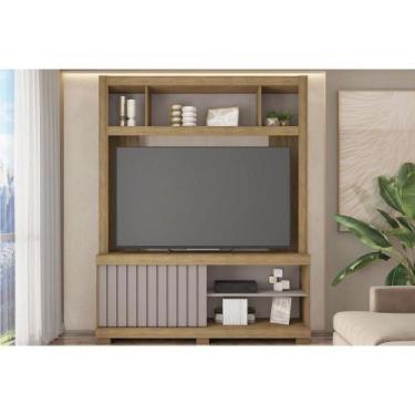 Imagem de Home p/ TV até 65 Pol Cinne c/ Ripado Pés 160x203cm Lamina Mel/Cacao -