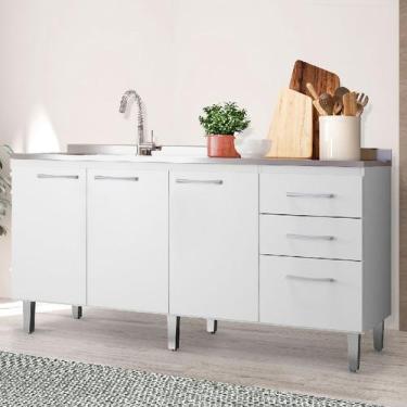 Imagem de Balcão Pia Cozinha Branco Maisa 160cm 3 Portas 3 Gavetas sem Tampo - R