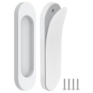 Imagem de MeBantoo Pacote com 2 maçanetas autoadesivas, puxadores autoadesivos de liga de alumínio de 10 cm, puxadores de armário sem broca para gaveta, vidro deslizante/celeiro/portas de varanda (2, branco)