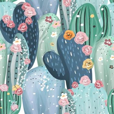 Imagem de Papel De Parede 12m Adesivo Lavável Cactos Verde Rosa Flor