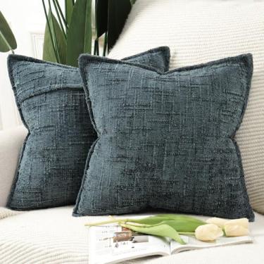 Imagem de MADIZZ Capas de travesseiro decorativas neutras de chenille 40,6 x 40,6 cm, cinza e azul, pacote com 2 almofadas para sofá, decoração de casa moderna
