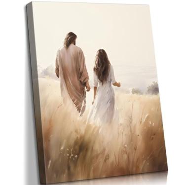 Imagem de Arte de parede emoldurada Jesus e mulher pôster pintura decorativa moderna imagem religiosa cristã impressão em tela galeria grau decoração de casa para sala de estar quarto escritório 30,5 x 40,6 cm