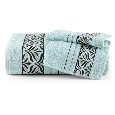 Imagem de Sintra Jogo de Toalhas de Banho e Rosto 2 peças, 100% Algodão, 340g/m², Jacquard com Folhagem, 135x70cm e 50x70cm (Verde Marine)