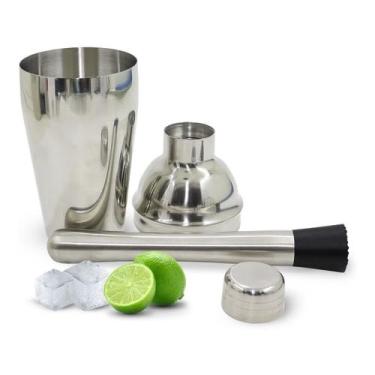 Imagem de Kit Coqueteleira 500 ml + Socador Inox Profissional Bartender Bar Restaurante Drink Evento