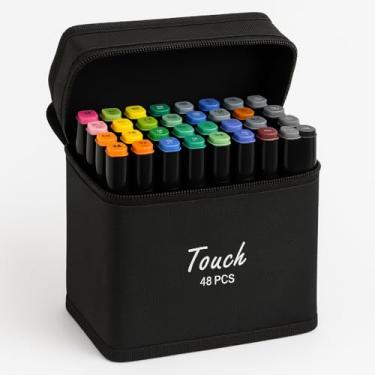 Imagem de Caneta Marcador Para Colorir Desenho Profissional 24, 36, 48, 60, 80, 100, 120, 168 Cores Conjunto De Canetinhas Pontas Duplas Codificados por Cores Vivas para Desenho (48)