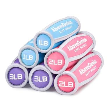 Imagem de AboveGenius Conjunto de 6 pesos de mão para mulheres e homens, halteres macios (500 g 1,4 kg cada pacote) para conjuntos de pesos de caminhada com alça de mão, pesos rosa para treino, corrida, corrida