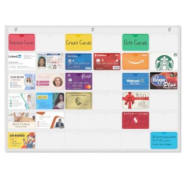 Imagem de AKAYOK Capa Porta-Cartões De Visita 2'' X 3,5'' - Organizador Com 36 Bolsos Para Cartões Previdência Social, Documentos Crédito E Muito Mais, Transparente Bolso Pendurar, Organização Fácil Armazenar