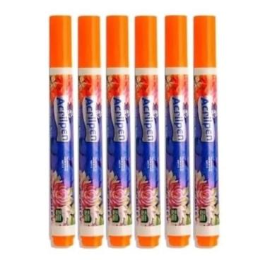 Imagem de Caneta Para Tecido Acrilpen 6 Unidade - Acrilex - Pintura Permanente e Personalização É Ideal Para Personalizar E Detalhar Seus Projetos De Tecido Com Precisão E Durabilidade (517 Laranja)