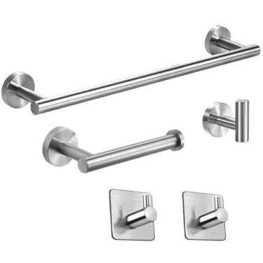 Imagem de Ganchos de banheiro de aço inoxidável prateados - conjunto de 5 peças com porta-toalhas de papel, suporte de haste única, branco