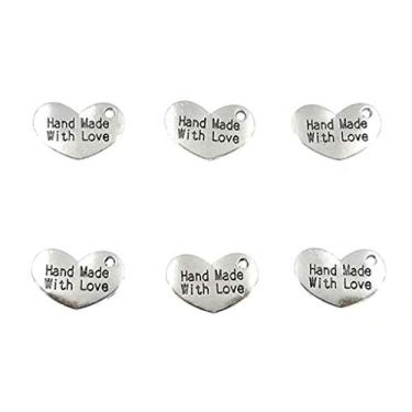 Imagem de Kinteshun Feito à mão com pingente de amor, pingente de mensagem em forma de coração para fazer joias DIY (50 peças, tom prateado antigo), Small, Zinco