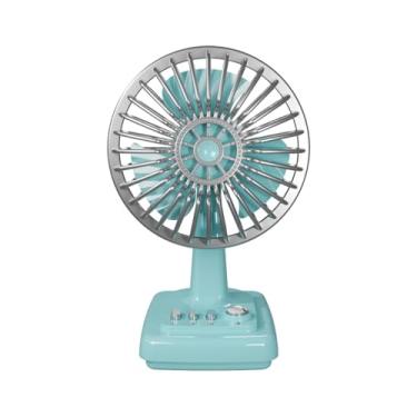 Imagem de Fenteer Mini ventilador de mesa pessoal com design retrô, leve, 3 velocidades, elétrico, portátil, resfriamento de ar para camping, viagens, casa, dormitório, Azul Claro