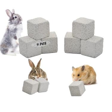 Imagem de PINVNBY 9 peças de blocos de lava para chinchilas, pedras para mastigar hamster, cálcio, mineral, dentes de coelho, pedra-pomes, brinquedos de mastigar para roedores de porquinho-da-índia e ratos