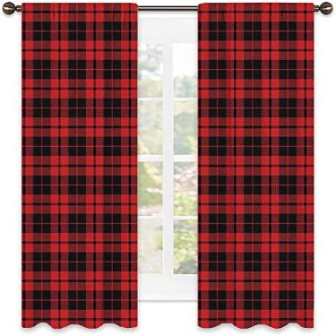 Imagem de Cortinas blecaute xadrez Buffalo para quarto - Cortinas escurecidas com isolamento térmico para sala de estar, L 106 x C 150 cm