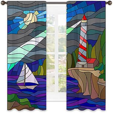 Imagem de Cortina isolada com sombreamento abstrato, imagem geométrica colorida fractal, tecido impermeável, cortinas blackout com absorção de som para decoração de sala de jantar/festa, L 106 x C 213 cm