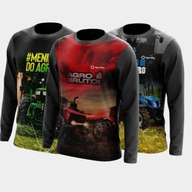 Imagem de Combo Kit 3 Camisas Agro Masculinas Manga Longa Zíper Proteção Uv Temá