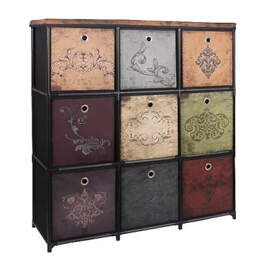 Imagem de VASICAR Cômoda de tecido com 9 gavetas, gaveta de armazenamento para armário, cômoda para quarto, sala de estar, corredor, dormitório, padrão