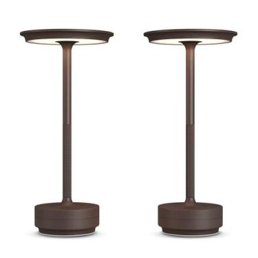 Imagem de FDIDC Pacote com 2 lâmpadas de mesa recarregáveis sem fio, luz de mesa portátil de LED de 5000 mAh, luminária de mesa de metal com regulação contínua de 3 cores para uso ao ar livre/casa/restaurante