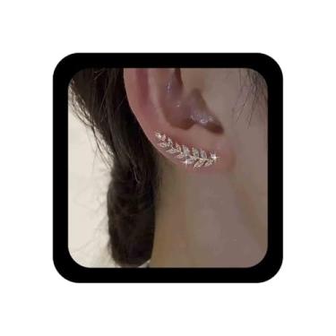 Imagem de Erimberate Brincos de alpinista de folha de cristal boêmio ouro CZ brinco de rastejador de folhas pavimentadas brincos de alpinista pequenas folhas de strass joias para mulheres, Zinco, Sem pedra