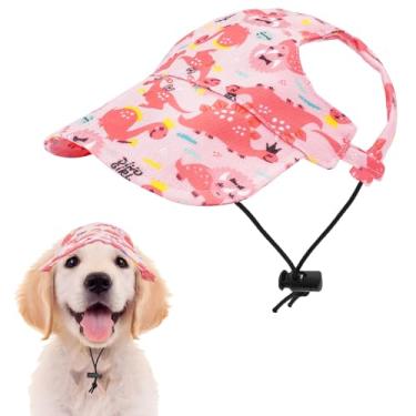 Imagem de Pai Sence Chapéus de verão com viseira de praia de dinossauros para cães rosa boné de beisebol chapéu de sol com orifícios de orelha meninas M