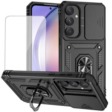 Imagem de Yodueiv Capa para Galaxy A55 5G/Capa para SamsungA55 SM-A556U com protetor de tela de vidro temperado e capa de câmera deslizante, anel magnético suporte de carro capa protetora para Samsung Galaxy