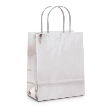 Imagem de Sacola para Presente Laminada Prata Metal Brilho P 21,5x15x8 cm Cromus Alça Cordão