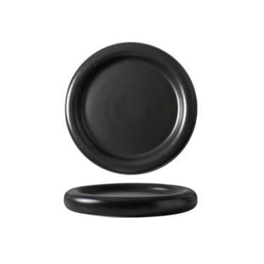 Imagem de Prato de espaguete grande fosco europeu criativo placa de cerâmica preta e branca grossa -25,4 cm preto fosco