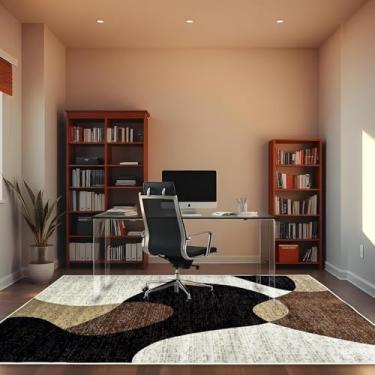 Imagem de 1 Tapete Escritório Grande Belga Luxo Es Mo 140 x 200 Vr (D6Mod Bege Preto Marrom Marfim - Moderno Manchado Abstrato)