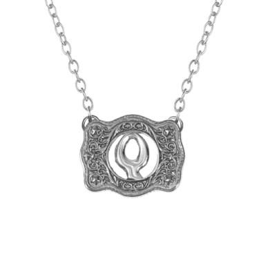 Imagem de SENFAI Colar com fivela de cinto, estilo ocidental, pingente de letra inicial, design decorativo com fivela de cinto, Small, Latão, Sem Pedra Preciosa