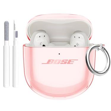 Imagem de Aircawin Capa transparente para Bose QuietComfort Earbuds II 2022/QuietComfort Ultra 2023, capa protetora completa de TPU transparente para fones de ouvido Bose QC 2 com mosquetão e caneta de limpeza