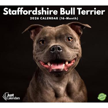 Imagem de Calendário de parede 2026 Staffordshire Bull Terrier Deluxe | Cachorro Staffy | 30,5 cm x 33,8 cm | Sem plástico | 16 meses | Sem plástico | Organizador de casa e escritório | Visualização mensal |