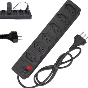 Imagem de Filtro De Linha 5 Metros Régua Protetor Elétrico 6 Tomadas (Preto, 5 metros)